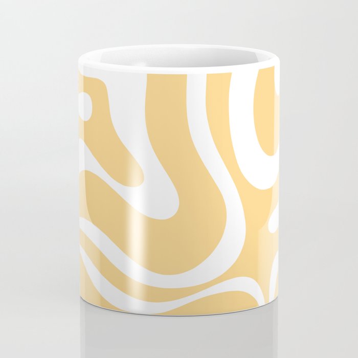 Modern Retro Liquid Swirl Abstract Pattern in Soft Mustard Yellow and White Coffee Mug Gallery Image 4
