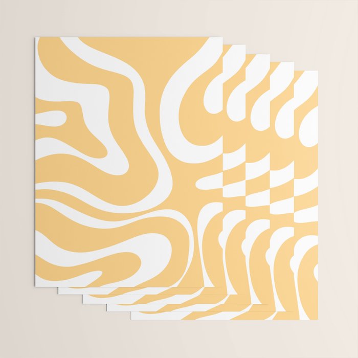 Modern Retro Liquid Swirl Abstract Pattern in Soft Mustard Yellow and White Wrapping Paper Gallery Image 3