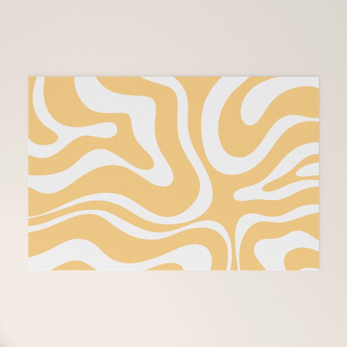Modern Retro Liquid Swirl Abstract Pattern in Soft Mustard Yellow and White Welcome Mat Gallery Image 1