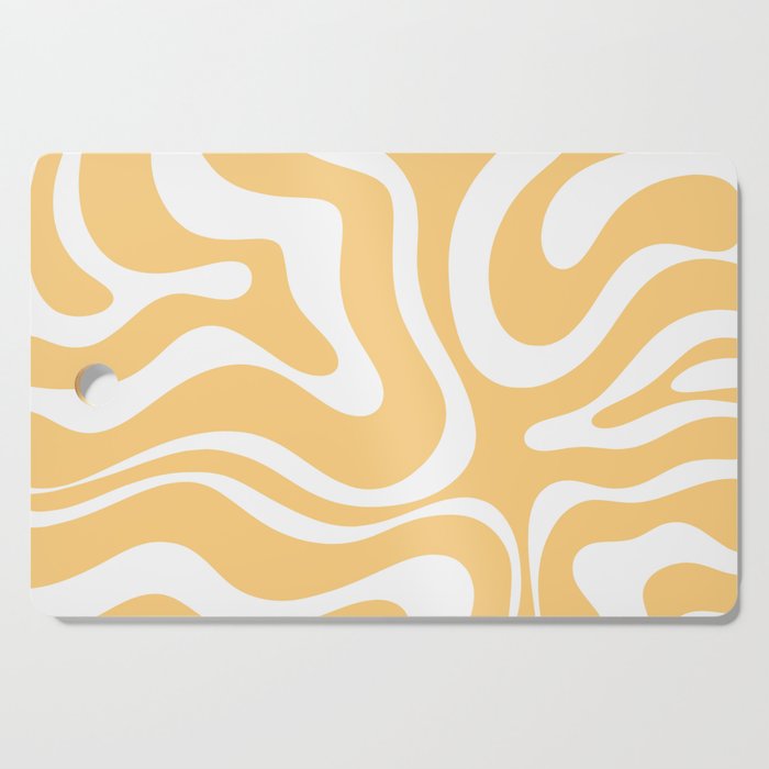 Modern Retro Liquid Swirl Abstract Pattern in Soft Mustard Yellow and White Cutting Board Gallery Image 1