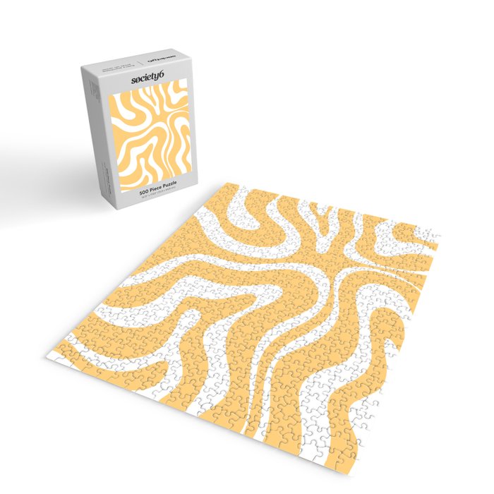 Modern Retro Liquid Swirl Abstract Pattern in Soft Mustard Yellow and White Jigsaw Puzzle Gallery Image 2