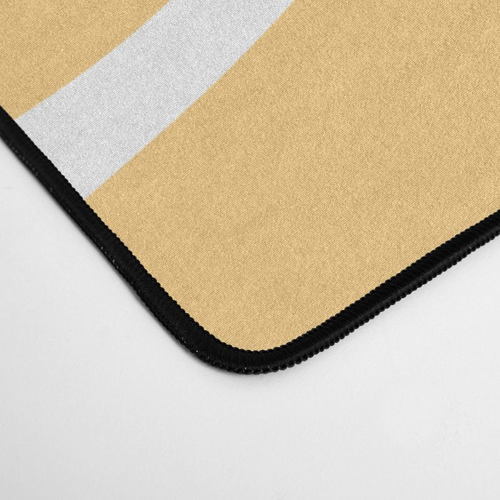 Modern Retro Liquid Swirl Abstract Pattern in Soft Mustard Yellow and White Desk Mat Gallery Image 4