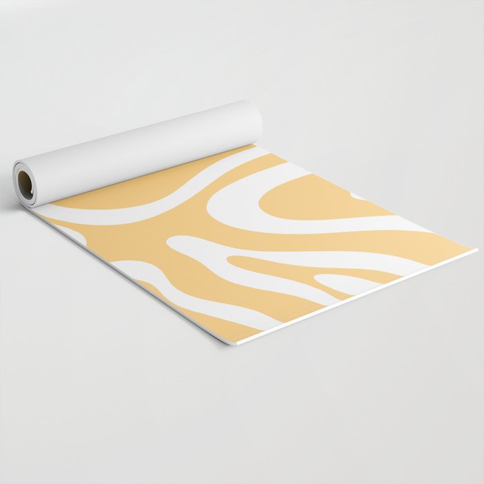 Modern Retro Liquid Swirl Abstract Pattern in Soft Mustard Yellow and White Yoga Mat Gallery Image 2
