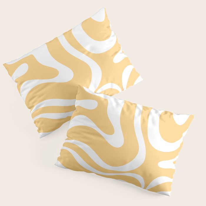 Modern Retro Liquid Swirl Abstract Pattern in Soft Mustard Yellow and White Pillow Sham Gallery Image 3