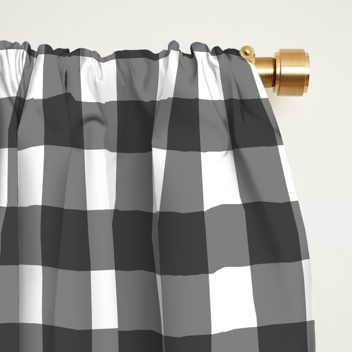 Gingham Check Pattern in Black and White (Charcoal) Window Curtain Gallery Image 2