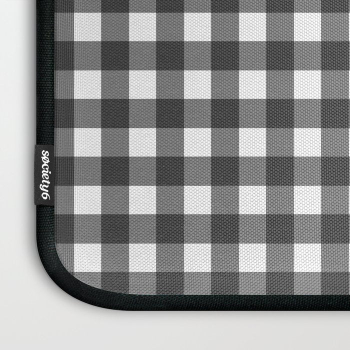 Gingham Check Pattern in Black and White (Charcoal) Laptop Sleeve Gallery Image 3