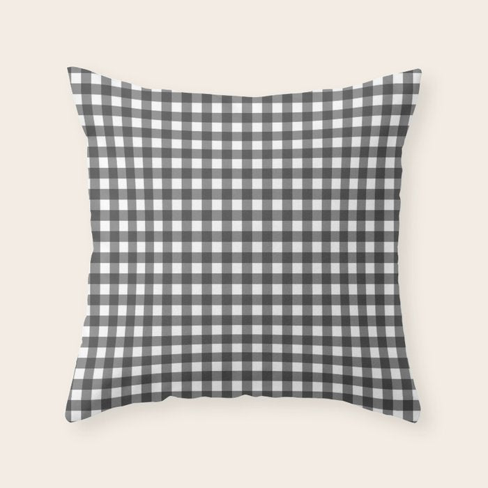 Gingham Check Pattern in Black and White (Charcoal) Throw Pillow Gallery Image 6