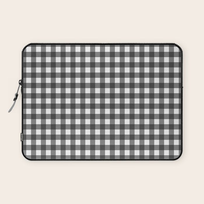 Gingham Check Pattern in Black and White (Charcoal) Laptop Sleeve Gallery Image 1
