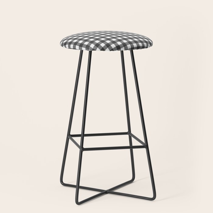 Gingham Check Pattern in Black and White (Charcoal) Stool Gallery Image 1
