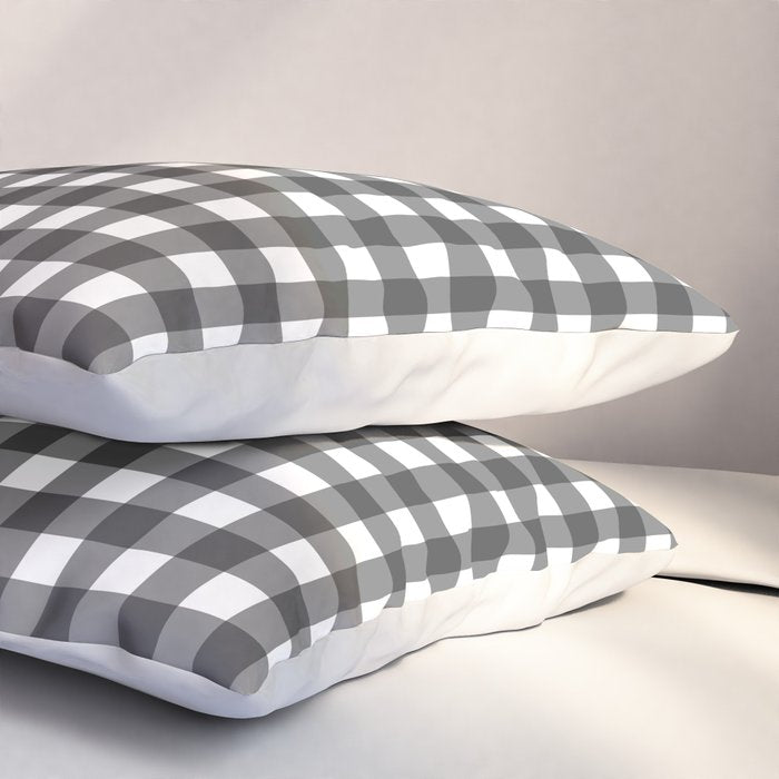 Gingham Check Pattern in Black and White (Charcoal) Pillow Sham Gallery Image 3