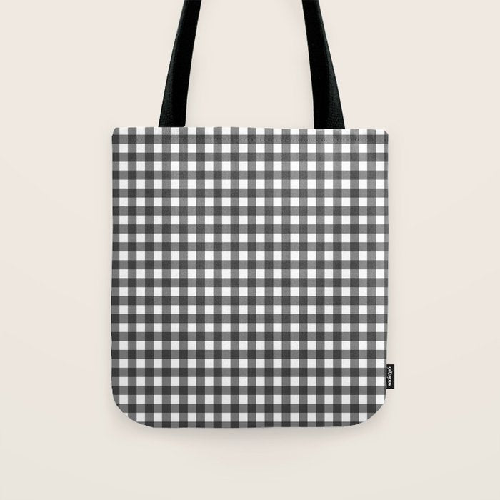 Gingham Check Pattern in Black and White (Charcoal) Tote Bag Gallery Image 1