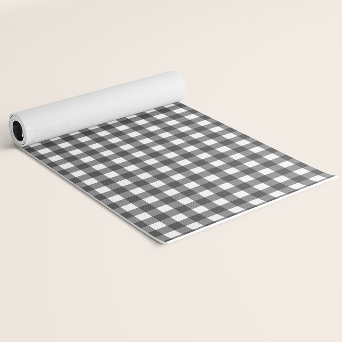Gingham Check Pattern in Black and White (Charcoal) Yoga Mat Gallery Image 2