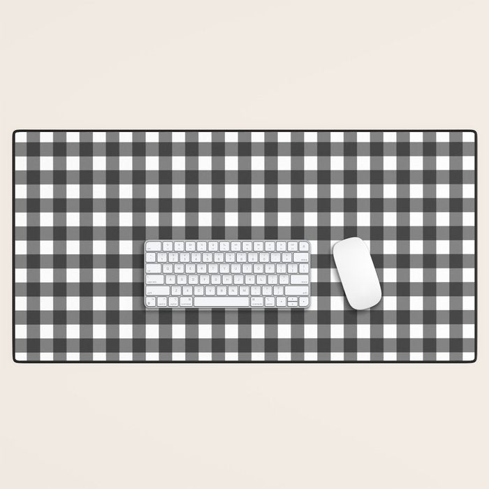 Gingham Check Pattern in Black and White (Charcoal) Desk Mat Gallery Image 1