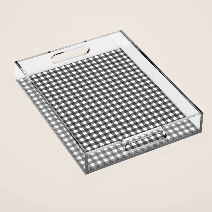 Gingham Check Pattern in Black and White (Charcoal) Acrylic Tray Gallery Image 1