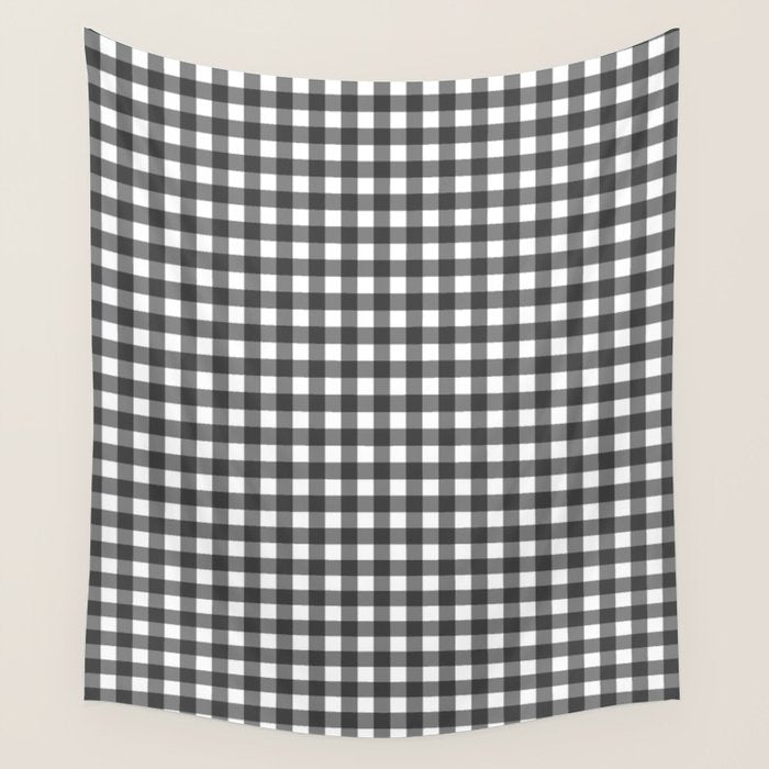 Gingham Check Pattern in Black and White (Charcoal) Wall Tapestry Gallery Image 4