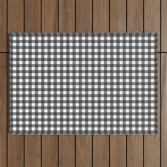 Gingham Check Pattern in Black and White (Charcoal) Outdoor Rug Gallery Image 1