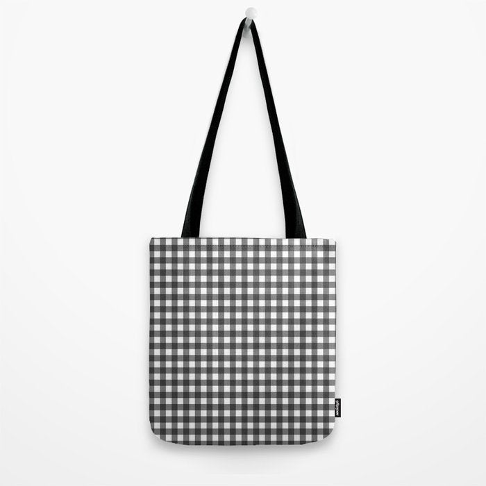 Gingham Check Pattern in Black and White (Charcoal) Tote Bag Gallery Image 2