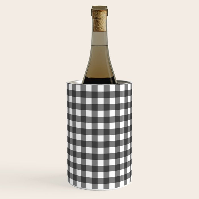 Gingham Check Pattern in Black and White (Charcoal) Wine Chiller Gallery Image 3