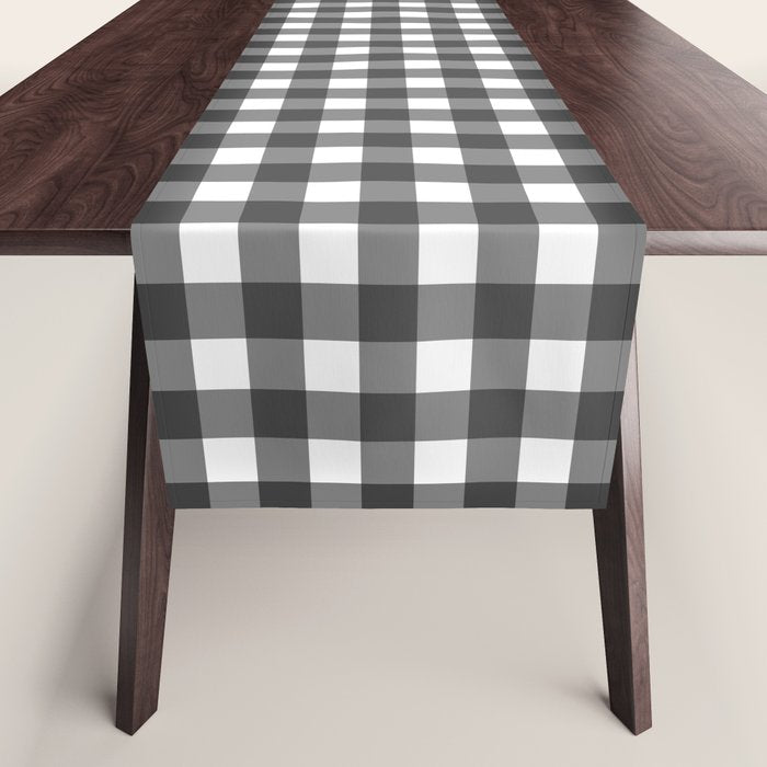Gingham Check Pattern in Black and White (Charcoal) Table Runner Gallery Image 1