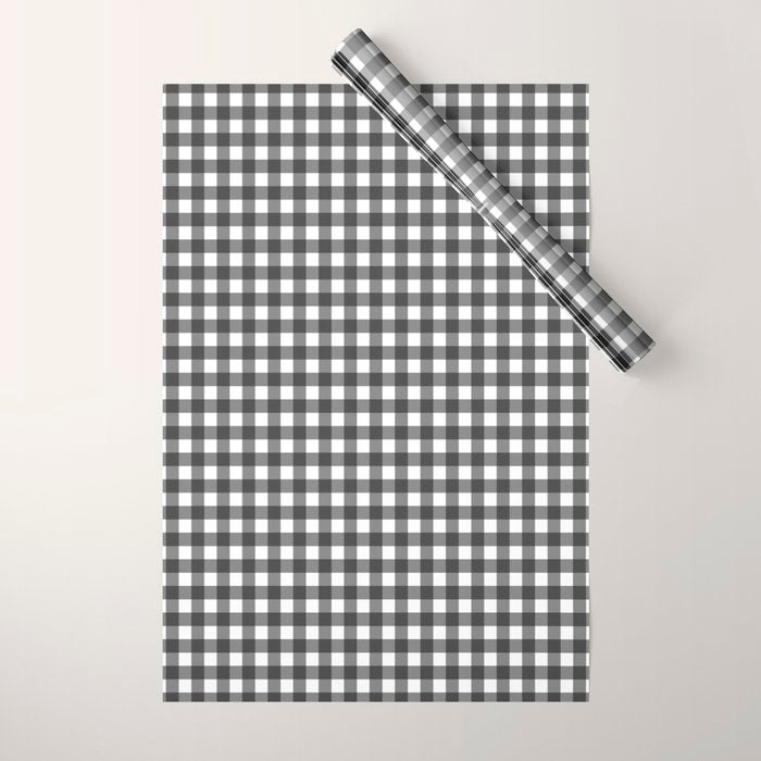 Gingham Check Pattern in Black and White (Charcoal) Wrapping Paper Gallery Image 1