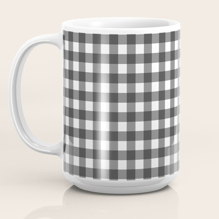Gingham Check Pattern in Black and White (Charcoal) Coffee Mug Gallery Image 3
