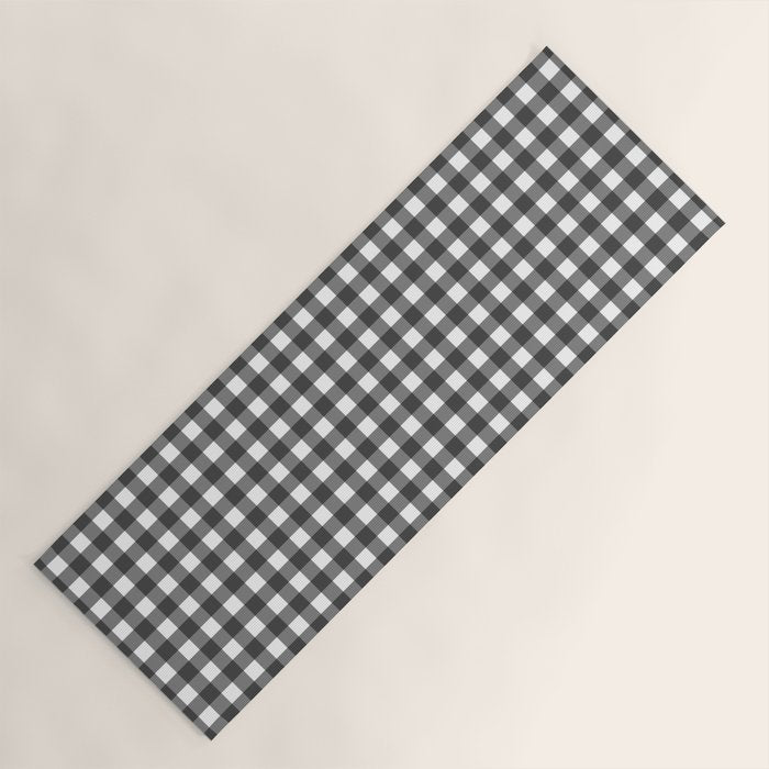 Gingham Check Pattern in Black and White (Charcoal) Yoga Mat Gallery Image 1