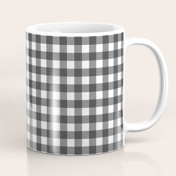 Gingham Check Pattern in Black and White (Charcoal) Coffee Mug Gallery Image 1