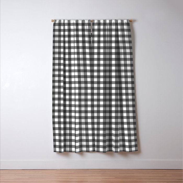 Gingham Check Pattern in Black and White (Charcoal) Window Curtain Gallery Image 3