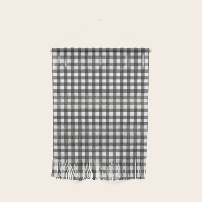 Gingham Check Pattern in Black and White (Charcoal) Wall Hanging Gallery Image 1