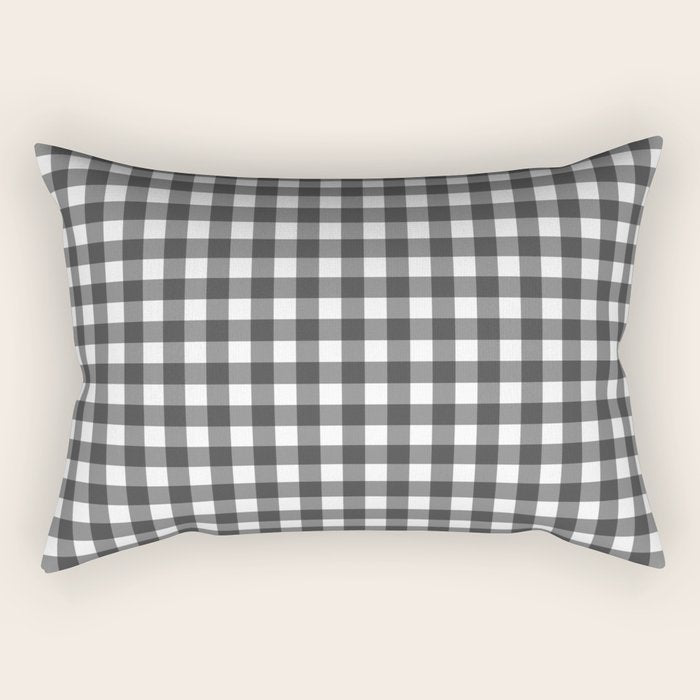 Gingham Check Pattern in Black and White (Charcoal) Rectangular Pillow Gallery Image 2