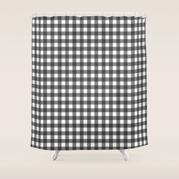 Gingham Check Pattern in Black and White (Charcoal) Shower Curtain Gallery Image 1