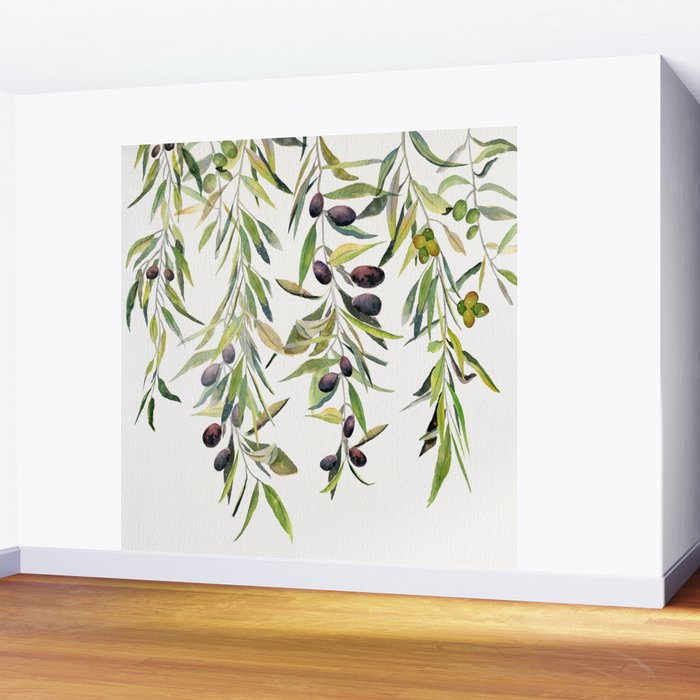 Olive Branch Watercolor  Wall Mural Gallery Image 2