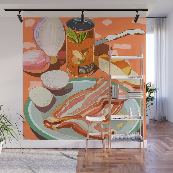 Food Illustration /Plate with Bacon Wall Mural Gallery Image 1