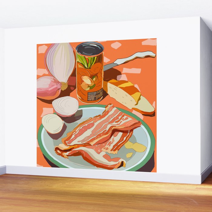 Food Illustration /Plate with Bacon Wall Mural Gallery Image 2