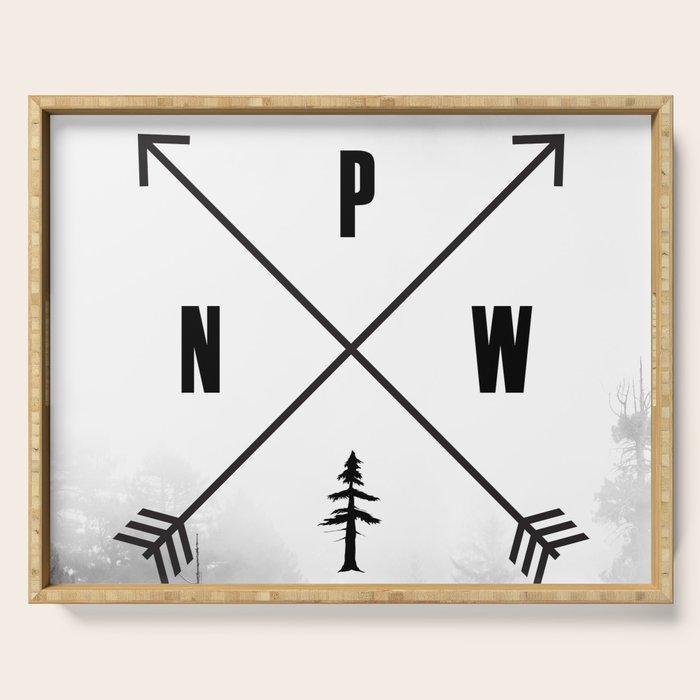 PNW Pacific Northwest Compass - Black and White Forest Serving Tray Gallery Image 1