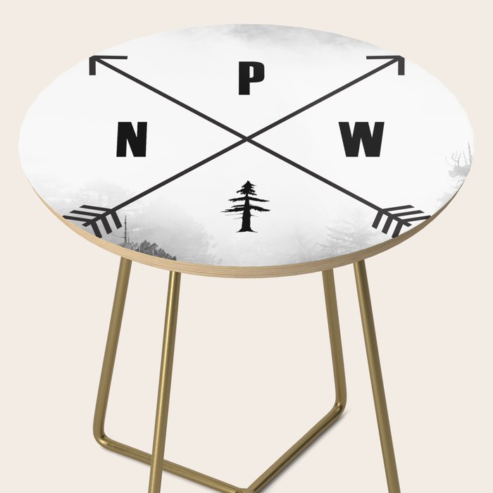 PNW Pacific Northwest Compass - Black and White Forest Side Table Gallery Image 2