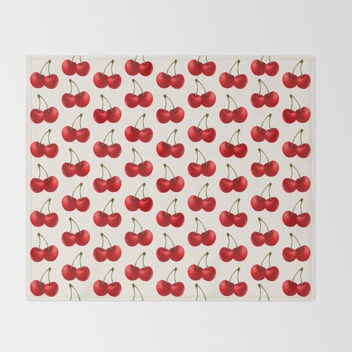 Y2K Cherries - Creme Pattern Large Throw Blanket Gallery Image 2