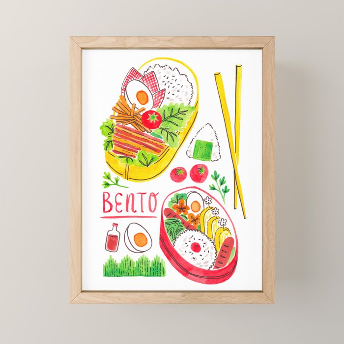 Japanese Bento Rice Lunch Box with Chopsticks & Onigiri Mini Art Print Gallery Image 1