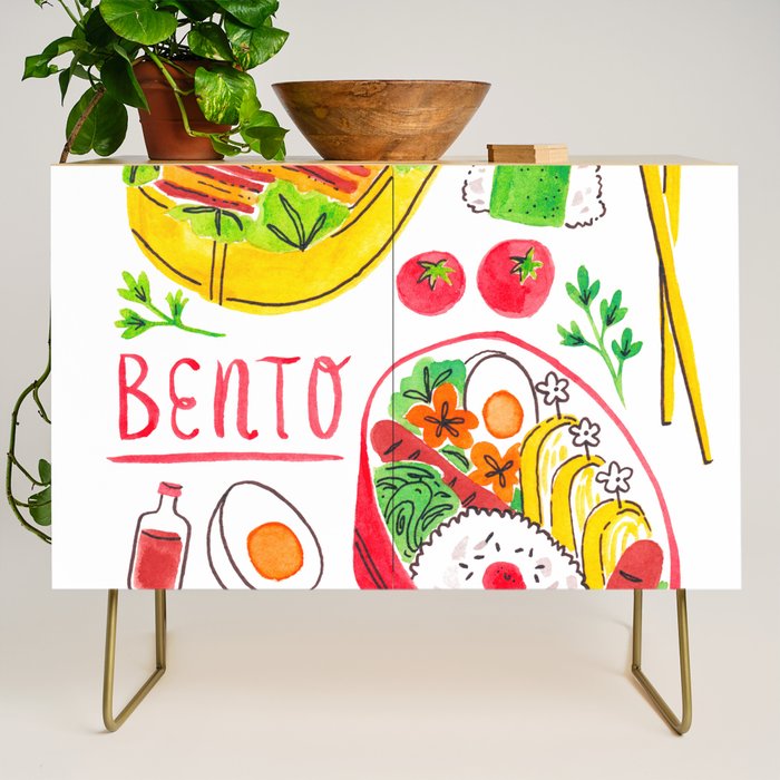 Japanese Bento Rice Lunch Box with Chopsticks & Onigiri Credenza Gallery Image 1