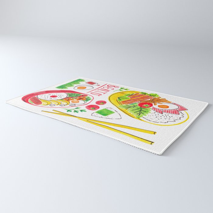 Japanese Bento Rice Lunch Box with Chopsticks & Onigiri Rug Gallery Image 3