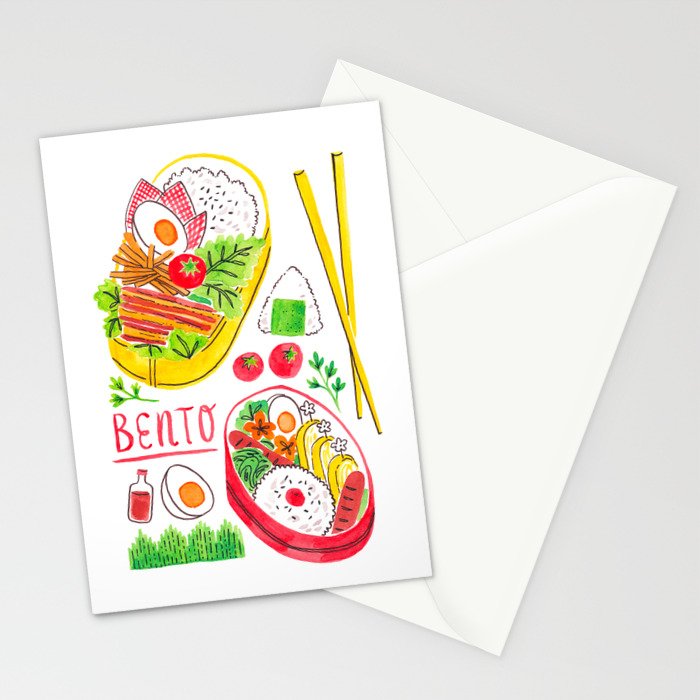 Japanese Bento Rice Lunch Box with Chopsticks & Onigiri Stationery Card Gallery Image 2