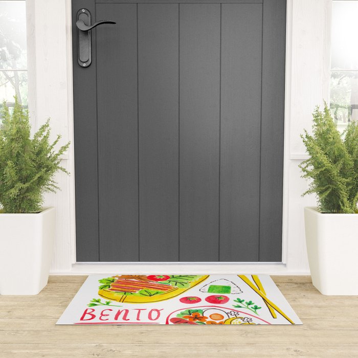 Japanese Bento Rice Lunch Box with Chopsticks & Onigiri Welcome Mat Gallery Image 3