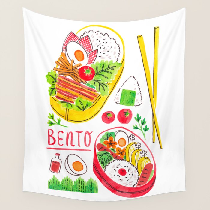 Japanese Bento Rice Lunch Box with Chopsticks & Onigiri Wall Tapestry