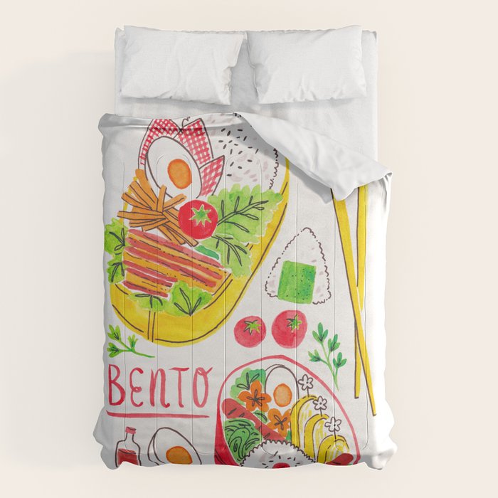 Japanese Bento Rice Lunch Box with Chopsticks & Onigiri Comforter Gallery Image 6