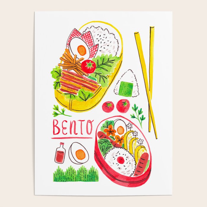 Japanese Bento Rice Lunch Box with Chopsticks & Onigiri Poster Gallery Image 4