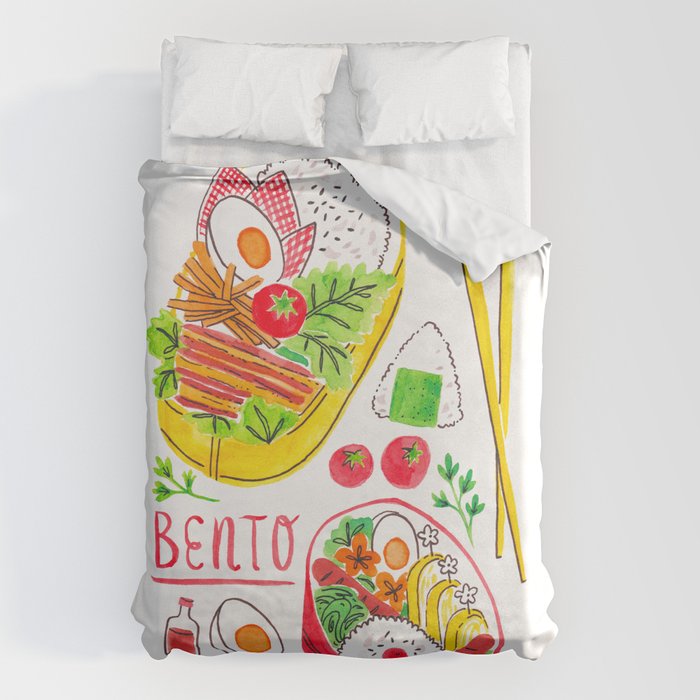 Japanese Bento Rice Lunch Box with Chopsticks & Onigiri Duvet Cover Gallery Image 6