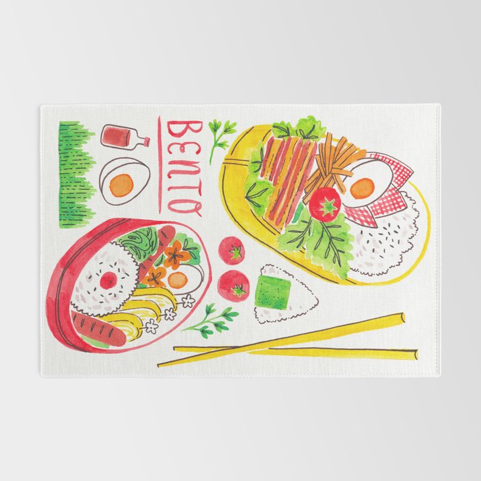 Japanese Bento Rice Lunch Box with Chopsticks & Onigiri Rug Gallery Image 2