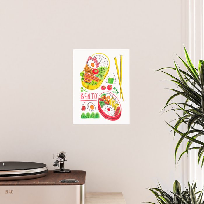 Japanese Bento Rice Lunch Box with Chopsticks & Onigiri Poster Gallery Image 2