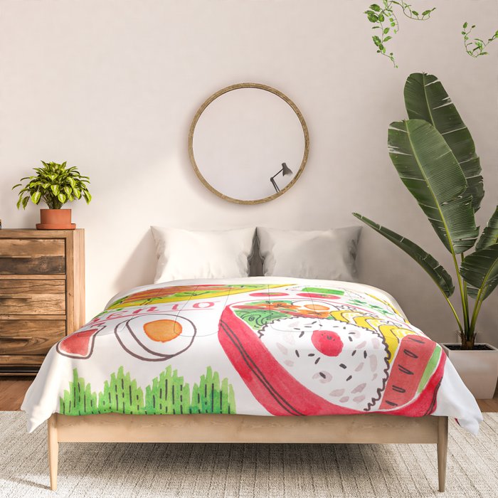 Japanese Bento Rice Lunch Box with Chopsticks & Onigiri Comforter Gallery Image 3