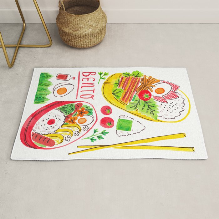 Japanese Bento Rice Lunch Box with Chopsticks & Onigiri Rug Gallery Image 1